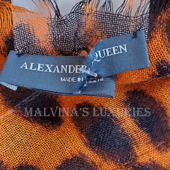 ALEXANDER MCQUEEN SCARF ORANGE CASHMERE SILK SKULL ANIMAL PRINT 50" SQUARE - Picture 13 of 14